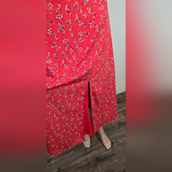 Lulus Bliss Me Red Floral Print Midi Skirt Size Small - Picture 3 of 9